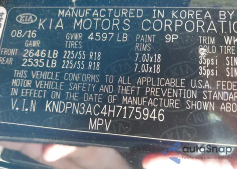 2017 Kia Sportage Ex z USA, uszkodzony, nr VIN KNDPN3AC4H7175946